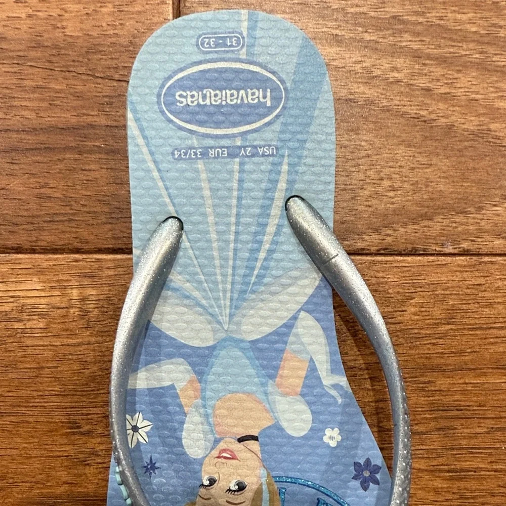 Havaianas Girls Kids Cinderella KIND TO ALL Slim Flip Flops - Size USA 2Y